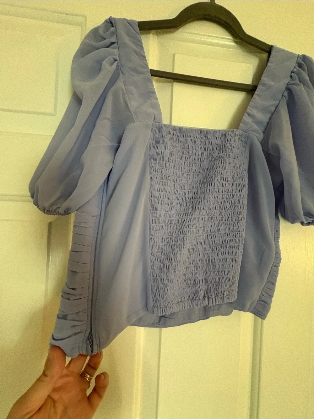 Abercrombie & Fitch Women’s Periwinkle Pleated Puff-Sleeve Top